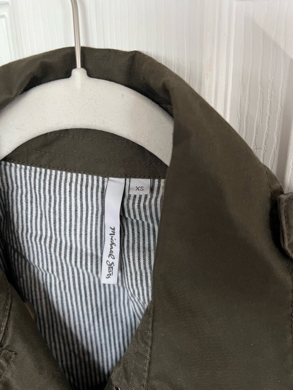 Michael Stars Olive Green Trench Jacket XS Utility Military Double Breasted Coat - Picture 5 of 5
